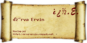 Árva Ervin névjegykártya